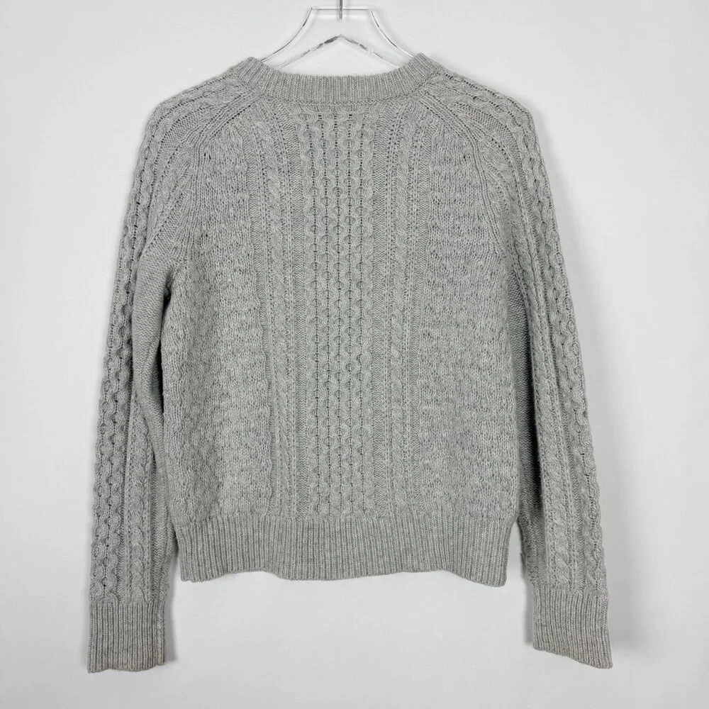 J. Crew Cable Knit Crewneck Sweater Women's Size Small Grey Lambs Wool Blend